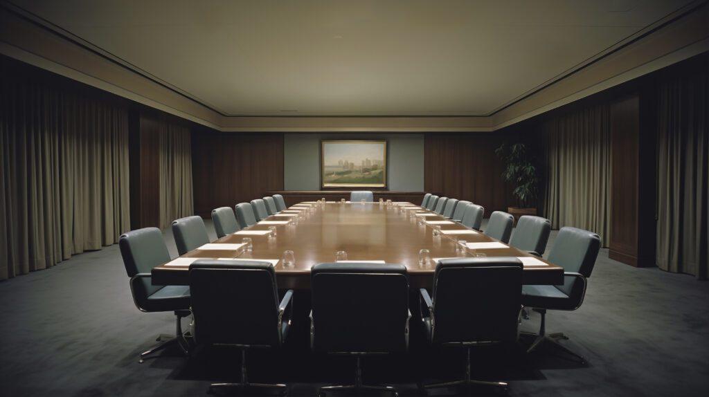 Corporate board of directors meeting room empty fiduciary duties