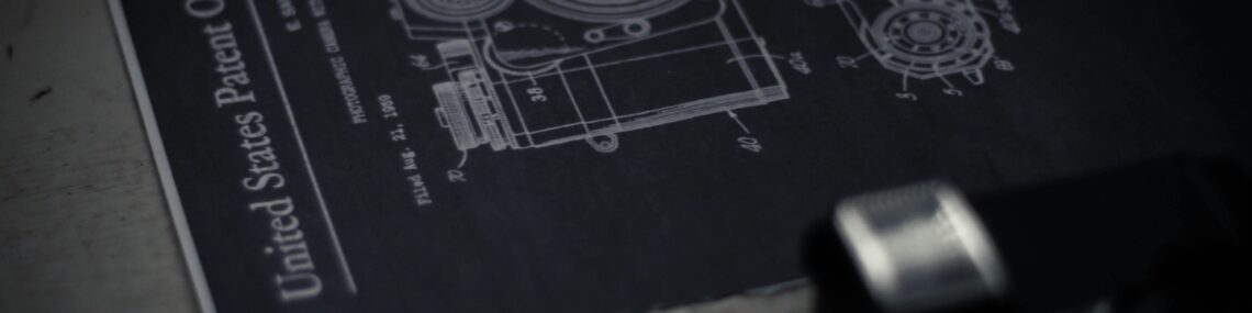 Patent blueprints for a camera being prepared for filing with United States Patent and Trademark Office