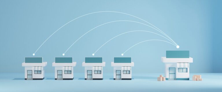 Franchise business growth and expand shop franchise concept. Store connection link with others shop and supermarket.