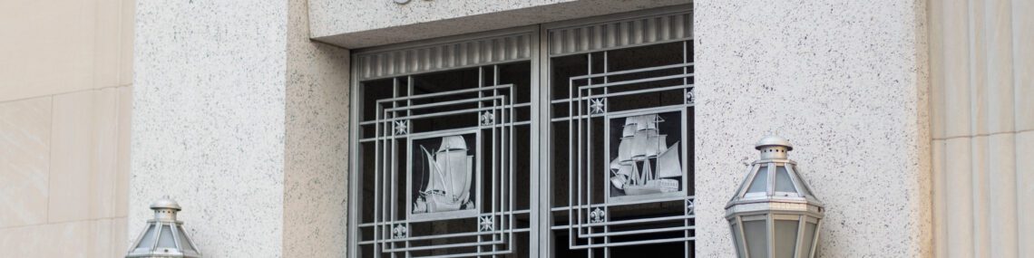 Entrance to the Federal Trade Commission Building in Washington, DC, that serves as the headquarters of the Federal Trade Commission (FTC).