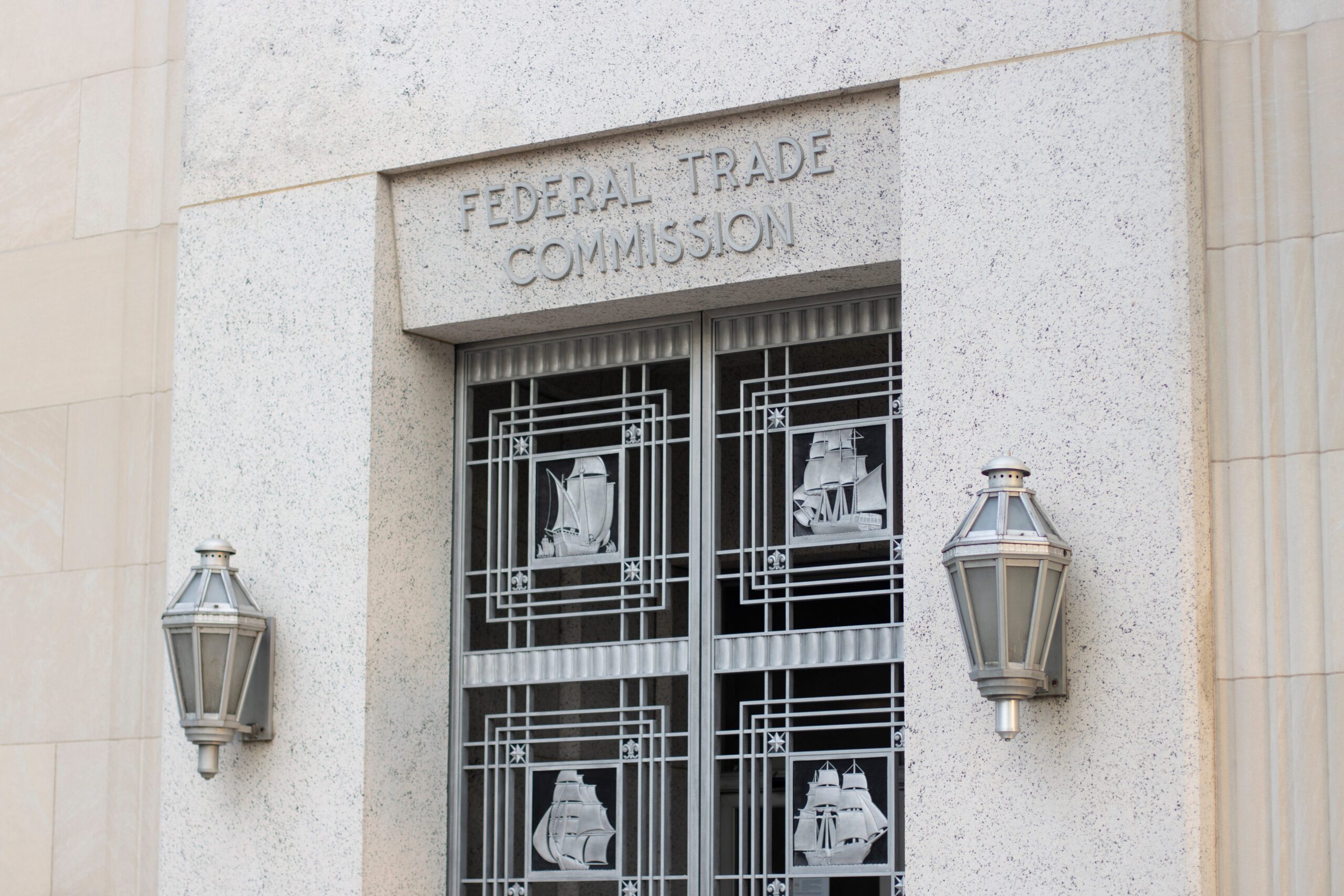 Entrance to the Federal Trade Commission Building in Washington, DC, that serves as the headquarters of the Federal Trade Commission (FTC).