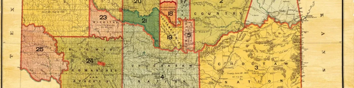 1885 General Land Office map of Indian Territory showing the Five Tribes and other tribal lands in present-day Oklahoma