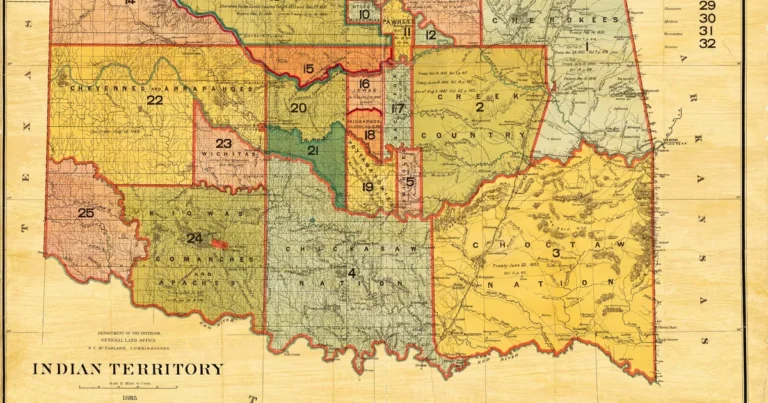 1885 General Land Office map of Indian Territory showing the Five Tribes and other tribal lands in present-day Oklahoma