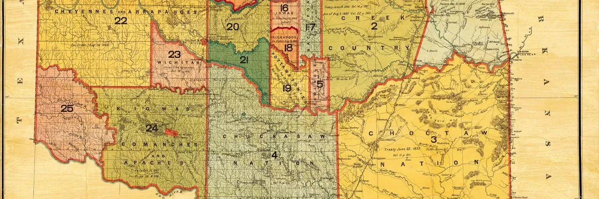 1885 General Land Office map of Indian Territory showing the Five Tribes and other tribal lands in present-day Oklahoma