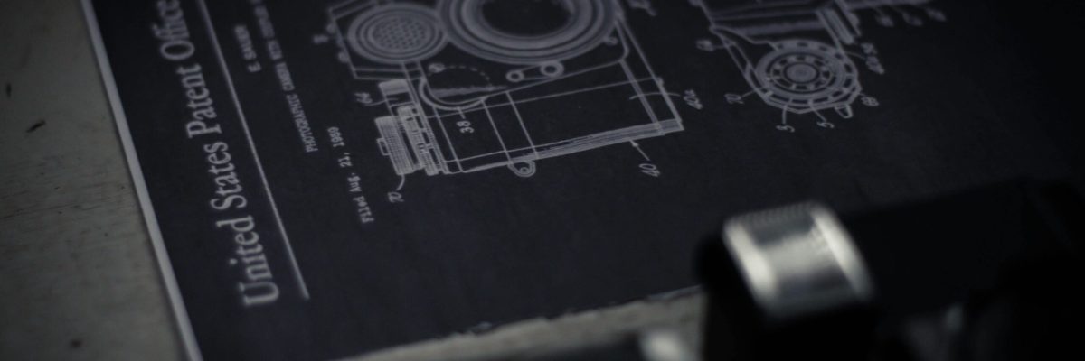 Patent blueprints for a camera being prepared for filing with United States Patent and Trademark Office