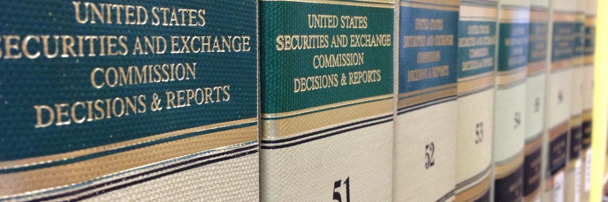 Closeup of legal books on the topic of securities